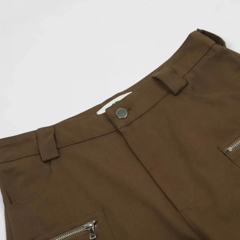Retro High Street Solid Color Loose Straight Trousers-3