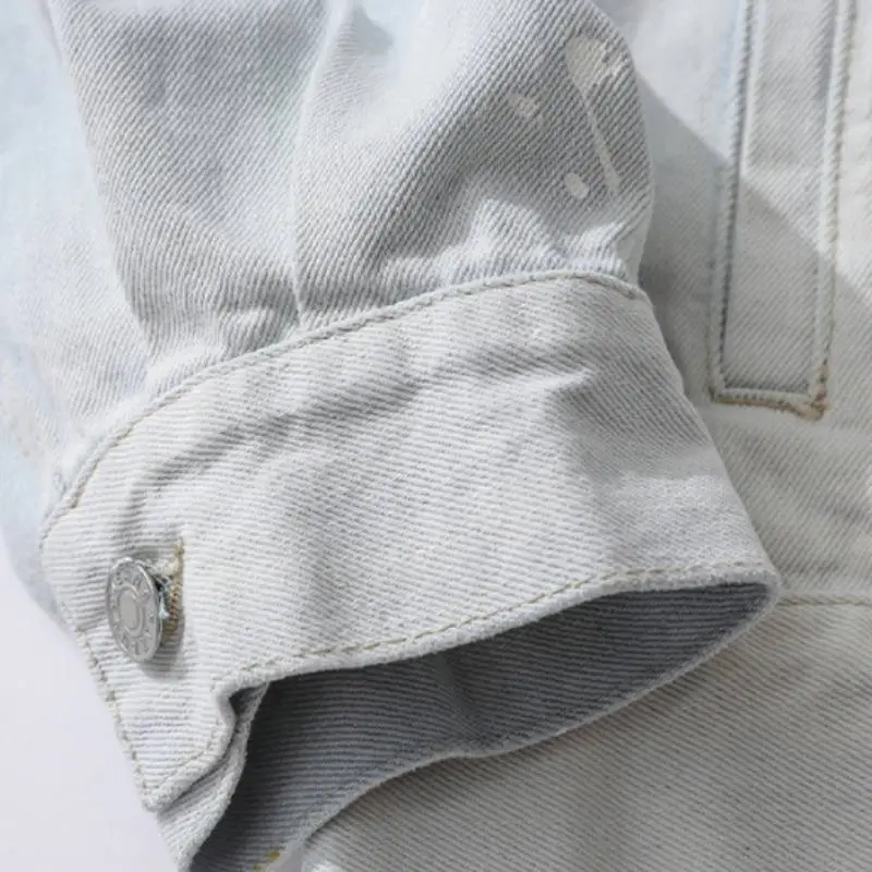 Retro Denim Gradient Color matching Washed Blue Tooling Jacket-5