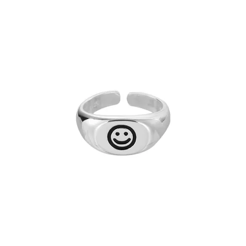 Trendy White S925 Silver Niche Design Sterling Silver Smiley Face Tail Ring Fashionable Personalized Open Ring Simple High-end Ring For Women