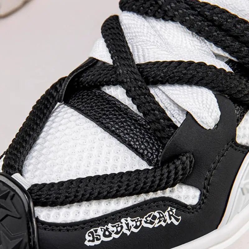 Low Platform Mesh Stitching Leather Sneaker-8