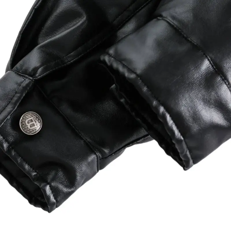 Design Retro Gradient Loose Coat PU Leather Cotton padded Jacket-5