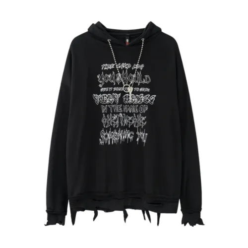 Tide Hole Hems With Chain Letter Printing Hooded Wear