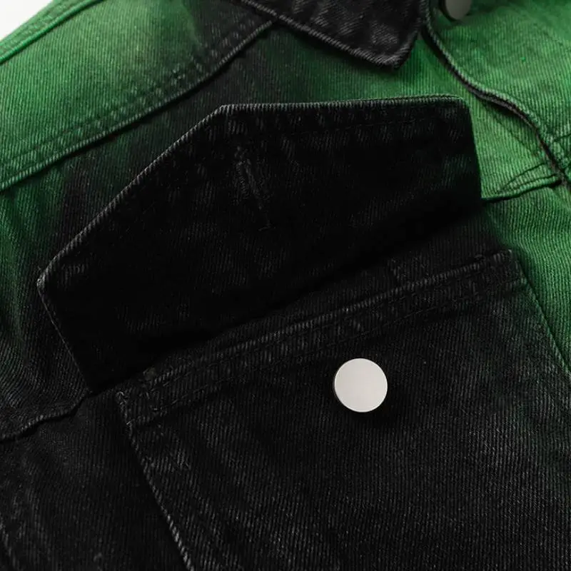 Loose Washed Contrast Color Gradient Denim Jacket-3