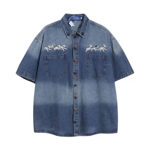 Vintage Street Embroidered Washed Gradient Denim Shirt