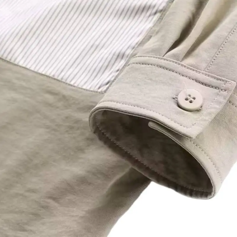 Retro Contrast Color Stitching Tooling Shirt-2