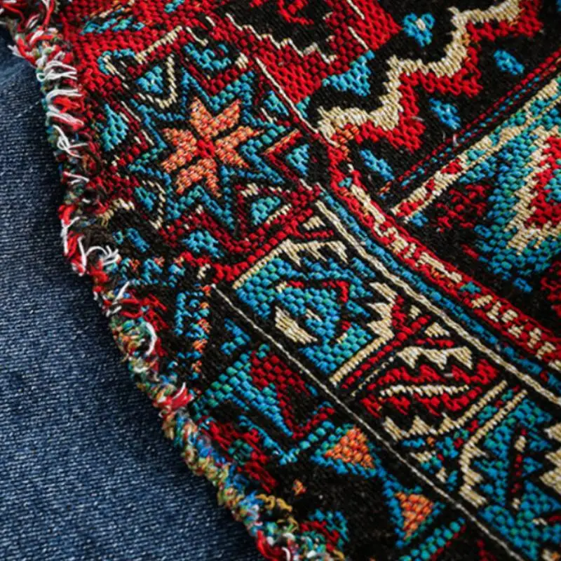 Contrasting Ethnic Style Patchwork Frayed Denim Jacket-3