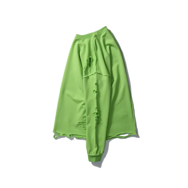Solid Color Simple Distressed Long Sleeve Sweatshirt-5