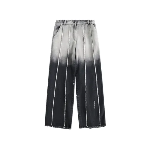 Gradient Color Short Burr-Edge Denim Trendy Straight Pants