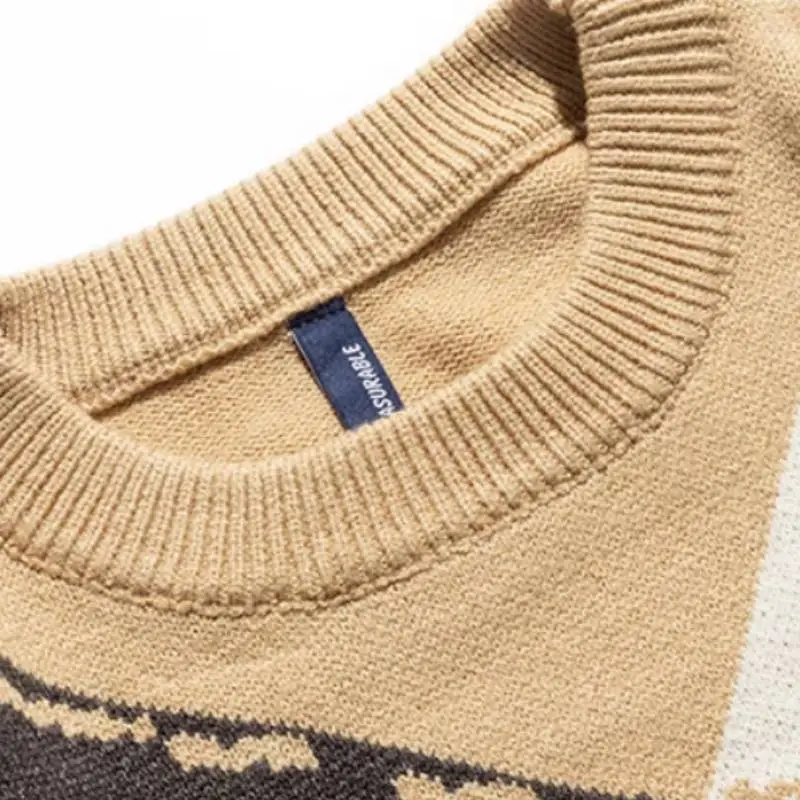 Contrast Color Plaid Crewneck Sweater-3