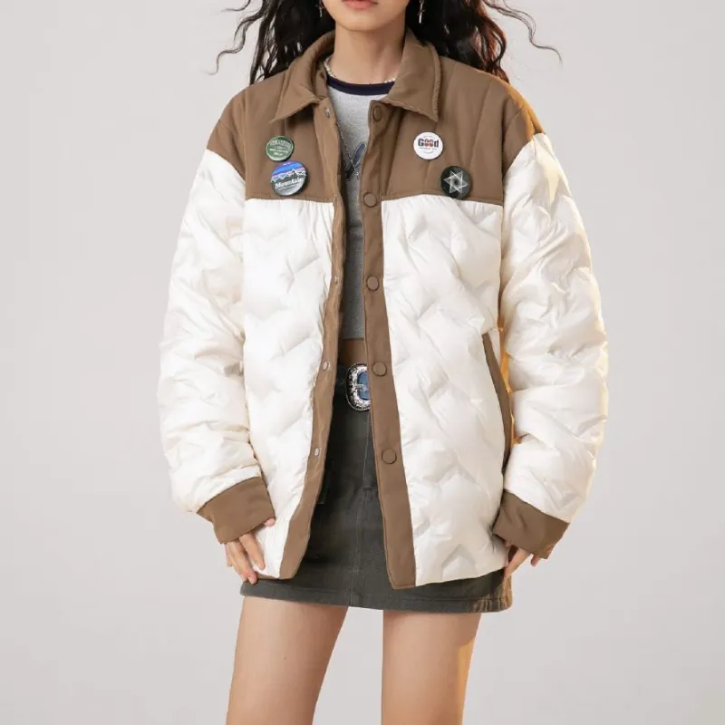 Solid Color Single breasted Lapel Down Jacket-2