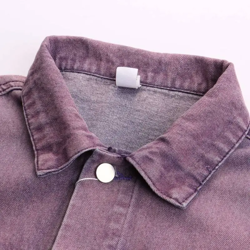 Tie dye Gradient Lapel Casual Oversize Denim Jacket-3