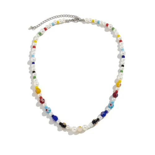 Glass Flower Colorful Beaded Necklace for Men