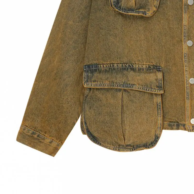 Distressed Loose Washed Multi pocket Denim Jacket-3