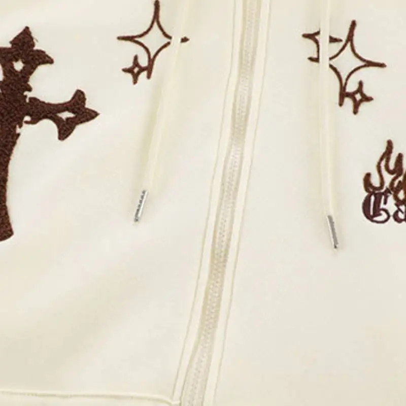 Cross Embroidered Zipper Hoodie-6