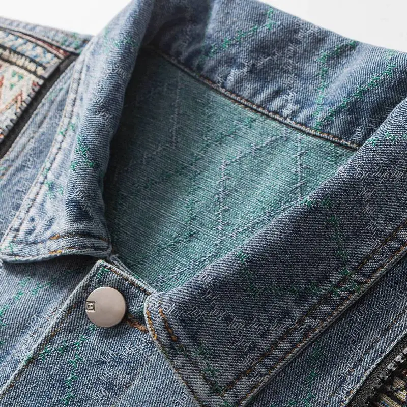 New Style Retro Washed Old Trendy Brand Ethnic Style Loose Spring Denim Jacket-4