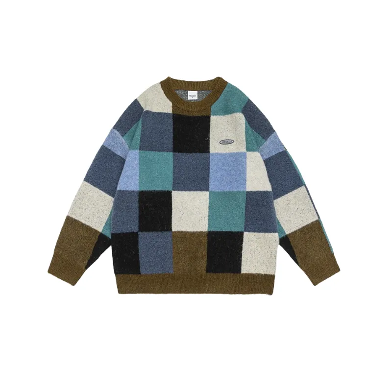 Contrast Color Stitching Retro Sweater-0