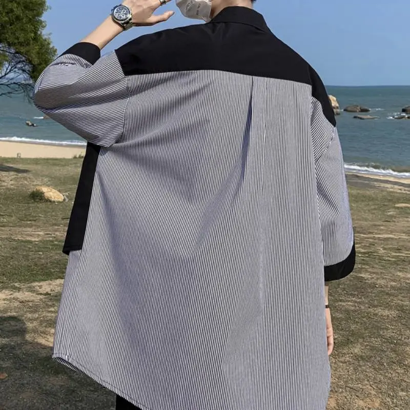 Fake Two Piece Striped Quarter Sleeved Shirt-2
