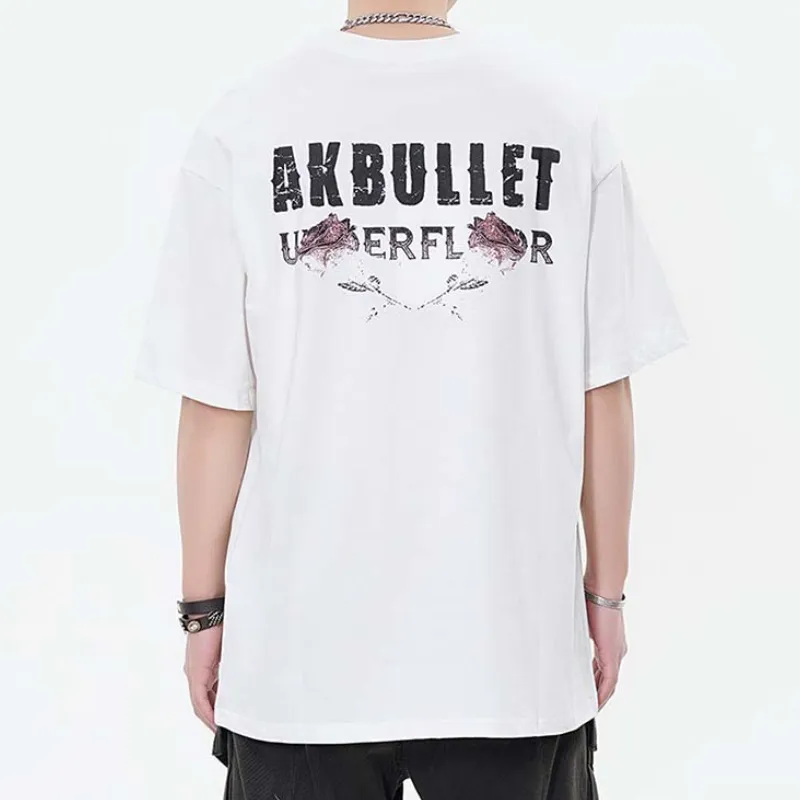 Hip Hop Skull Plant Print Trendy T Shirt-3