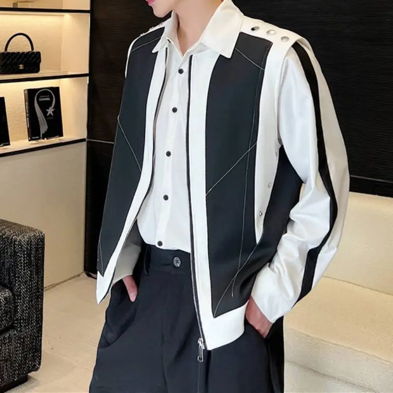 Casual Black and White Contrast Jacket-2