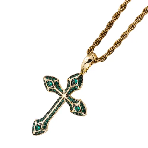 National Fashion Hip Hop Jewelry Full Diamond Retro Ice Eye Cross Pendant All-match Necklace Woolen Chain Live Explosions