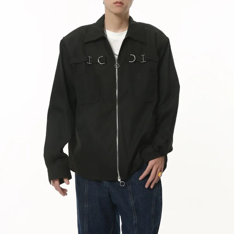 Ruffian Handsome Zipper Casual Shoulder Pad Jacket-4