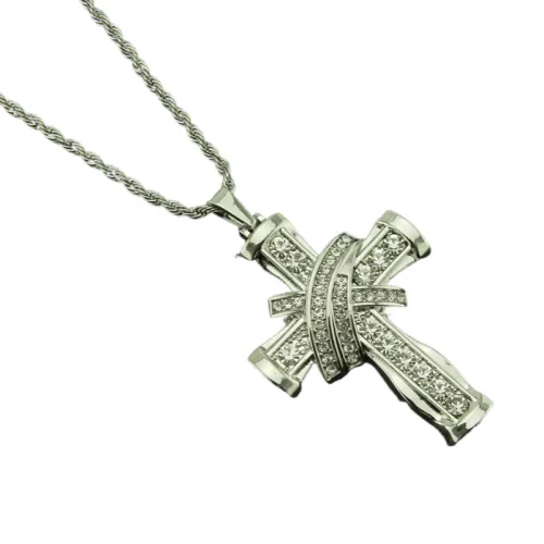 Diamond-Studded Cross Style Pendant Necklace