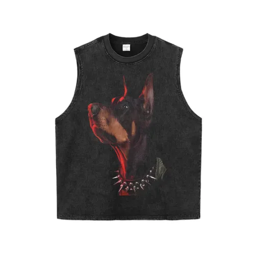 Hip-hop Retro Doberman Print Distressed T-shirt