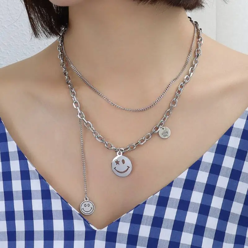 Smiley Face Tassel Round Necklace-1