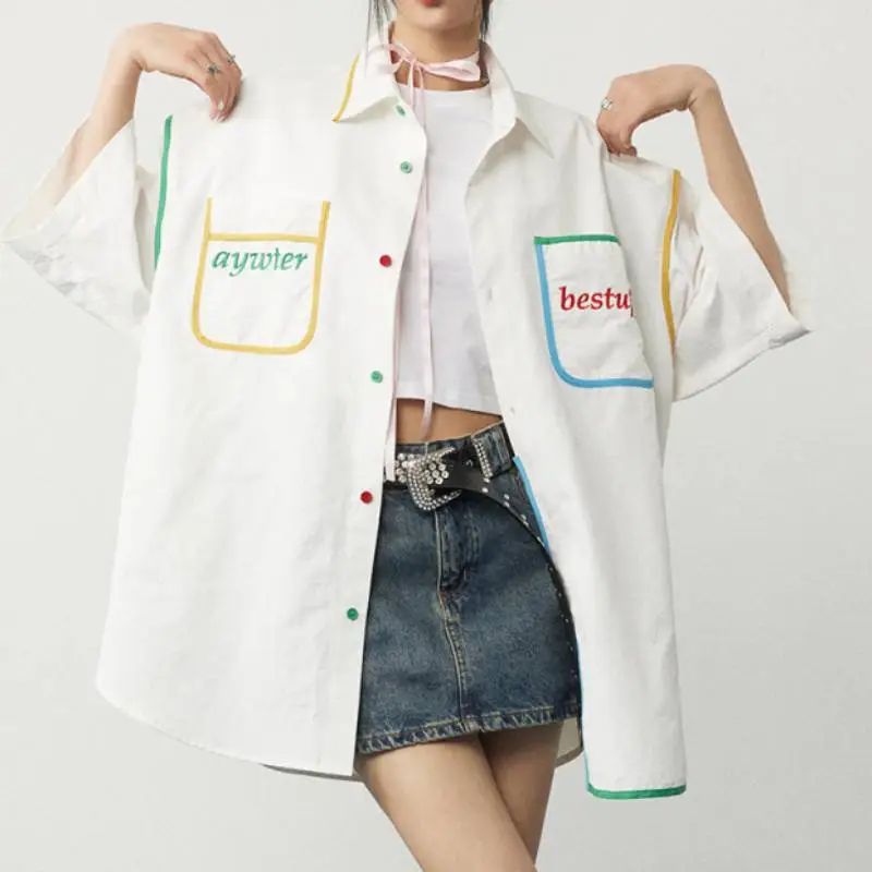 Trendy Pocket Loose Short Sleeved Shirt-2