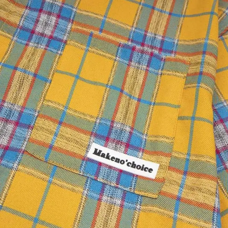 Retro Contrast Color Plaid T Shirt-5