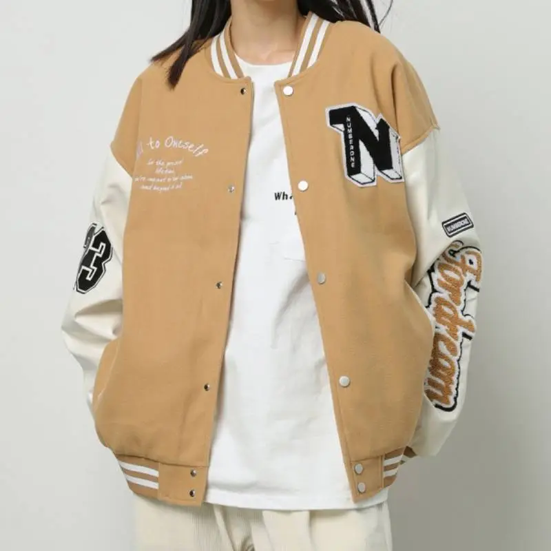 Retro Embroidered Contrast Color Baseball Suit Jacket-2