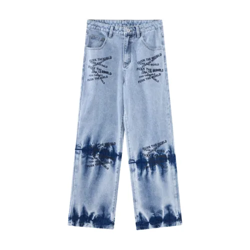 Tie-dyed Gradient Letter Embroidered Niche Trendy Straight Pants