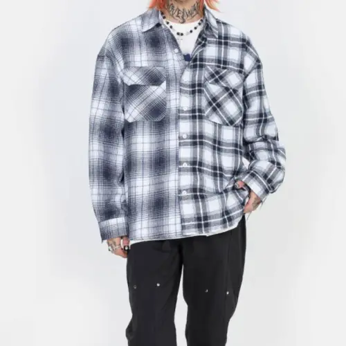 Fuzzy Patchwork Grid Shirt