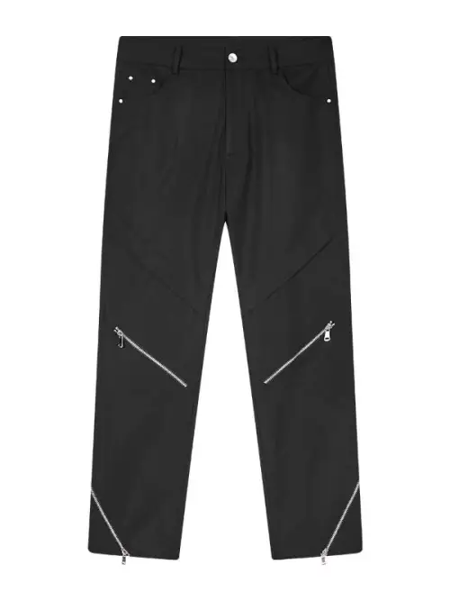 PASET American Futuristic Metal Zipper Black Casual Straight Pants