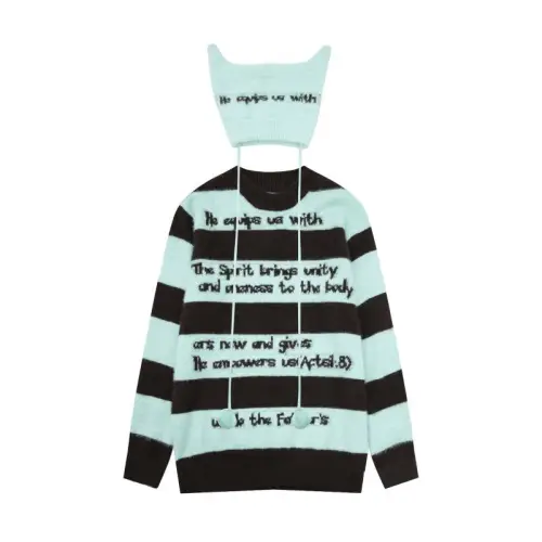 High Street Collisional Stripe Letter Jacquard Hooded Zipper Sweater