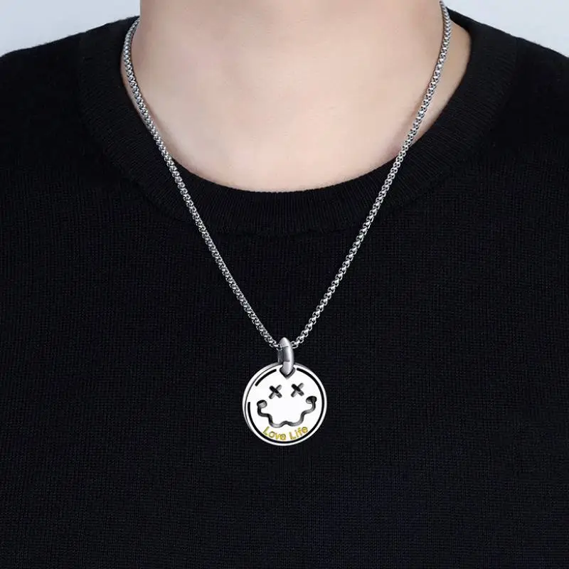 Titanium Steel Smiley Pendant Necklace-5