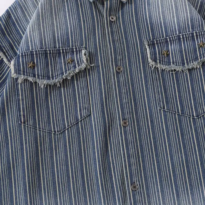 Retro Washed Fashion Denim Shirt-4
