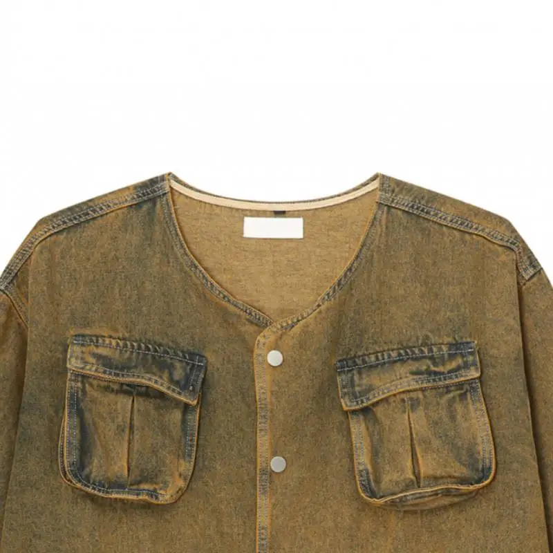 Distressed Loose Washed Multi pocket Denim Jacket-4