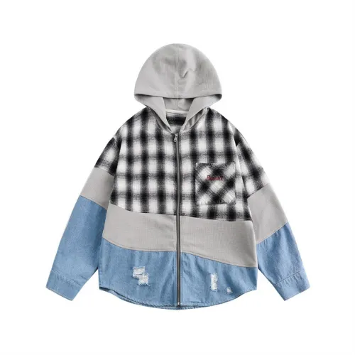 Niche Casual Plaid Stitching Design Sense Hooded Shirt