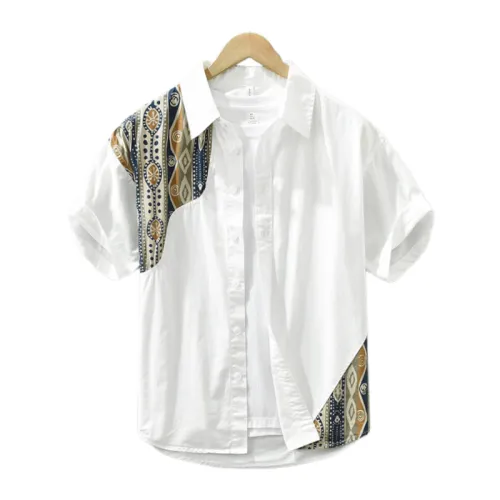 Cotton Short Sleeve Geometric Printing Trend Loose Casual Shirt