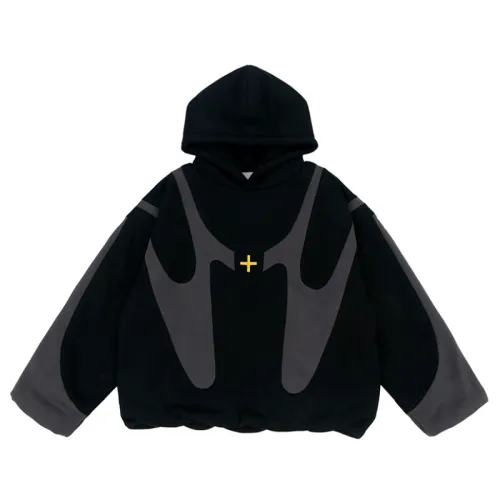 New Tide Brand High Street Contrast Splicing Embroidered Double Hooded Sweatshirt