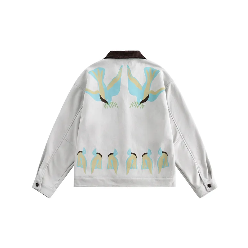 Fashion Street New Suede Fun Printed Loose Jacket-1