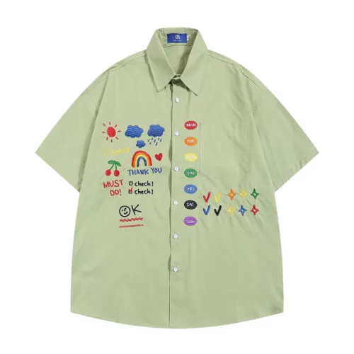 Retro Fun Cartoon Embroidered Short-Sleeved Shirt