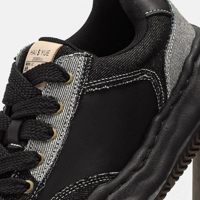 Niche Black Denim Stitching Dissolving Shoes-5