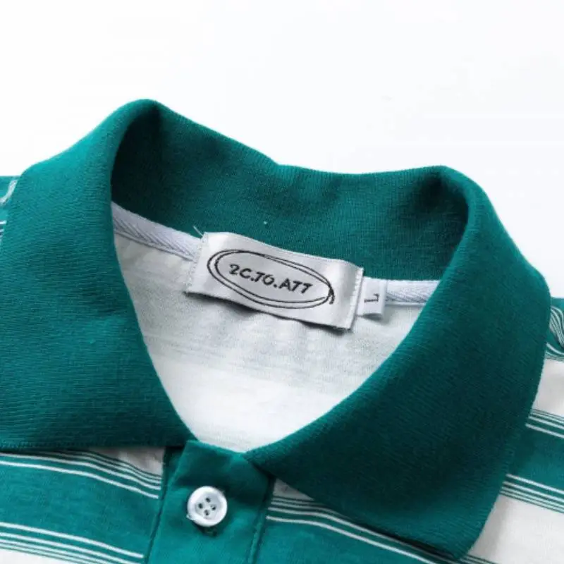 Loose Embroidery Striped Polo Shirt-3