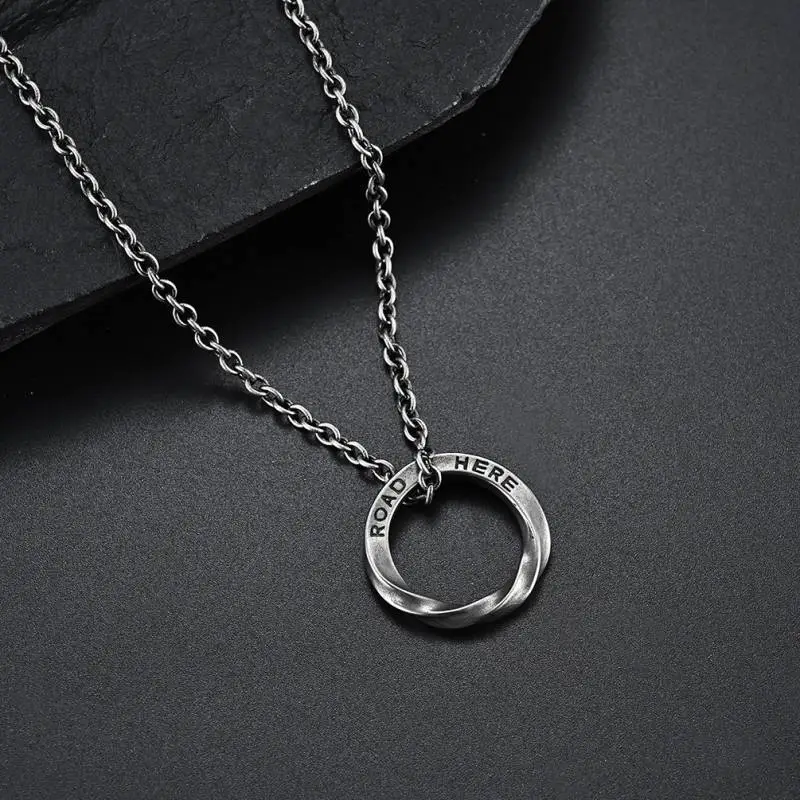 Titanium Steel Mobius Ring Loop Necklace-2