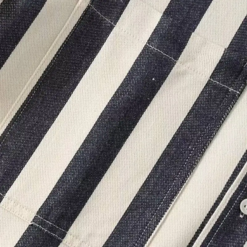 Trendy Color Matching Vertical Stripe Lapel Shirts-1