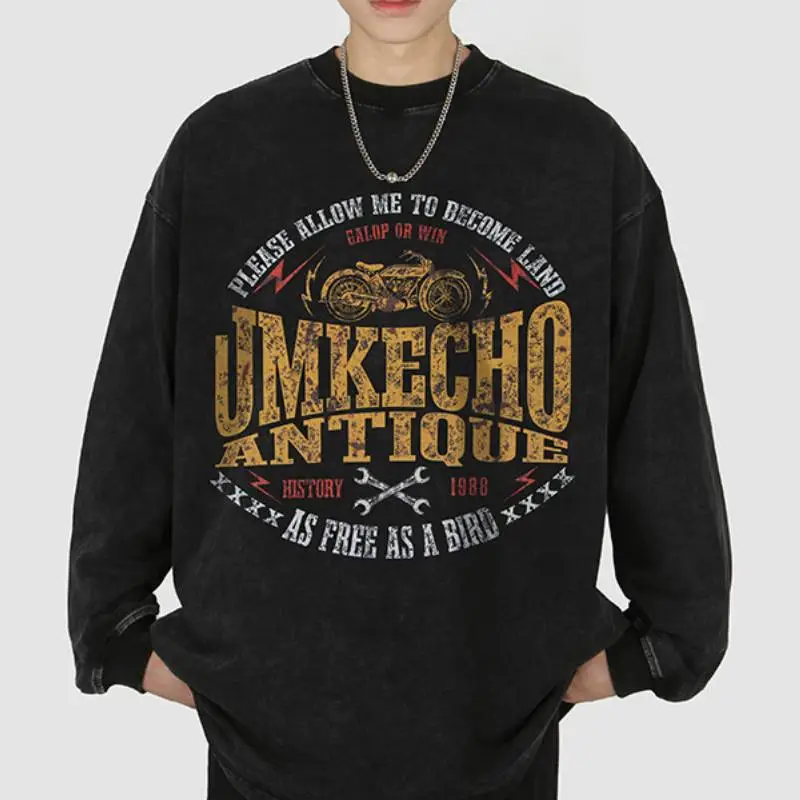 Trendy Vintage Washed Long Sleeve Crewneck Hoodie-1