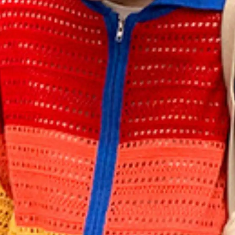 Contrast Striped Zipper Sweater-2