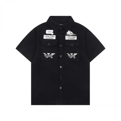 Hip-Hop Letter Print Lapel Denim Short-Sleeved Shirt